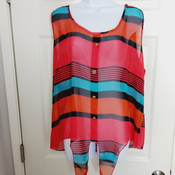 Womens Multicolored Casual Sleeveless Scoop Neck Loose Fit Tank Top 1X - Picture 1 of 5